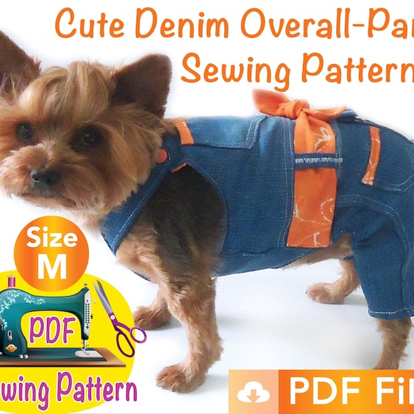 Dog Denim overall Pants Pattern, Pet salopettes Pants pattern, Cat overall pants pattern, Cute dogs clothes, fashion pet clothes, size M.