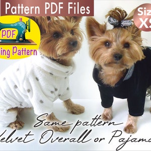 Dog fleece Pajamas Pattern, Dog velvet overall pattern, Small dogs clothes patterns, Small dogs fleece pajamas, small dogs overall, Size XS.