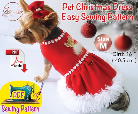Christmas Dog Dress Pattern, Holiday Pet Clothes (PDF Pattern), size Medium