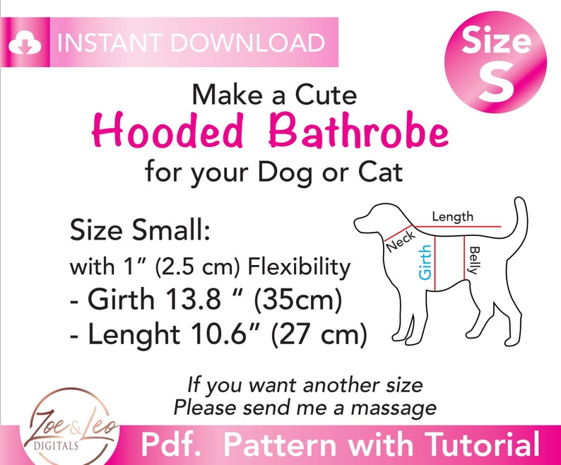 Dog Bathrobe Pattern, Pet bathrobe pattern, Cat Bathrobe pattern, Small dog clothes patterns, Hooded bathrobe pattern, size S. image 7