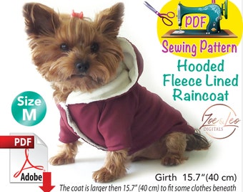 Pet Hooded Fleece Lined Raincoat Sewing  Pattern, dog raincoat, cat raincoat, cute pet winter comfortable clothes, size M.