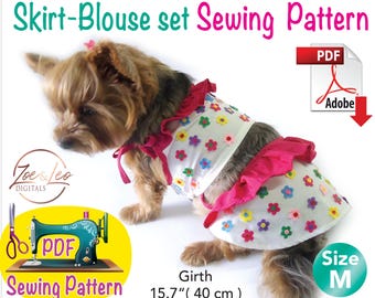 Pet Skirt Blouse Set Sewing Pattern: Dog Clothes, Size M (PDF Pattern)