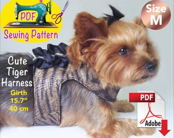 Dog Tiger Harness sewing Pattern, Cat harness pattern, pet easy to put on harness, comfortable easy to sew harness, size M.