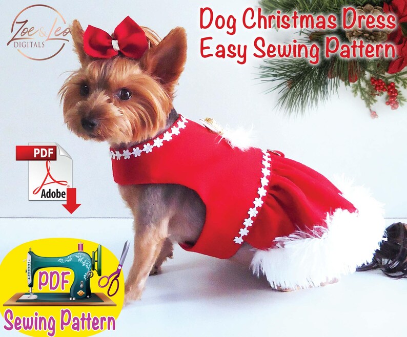 Patroon kerstjurk voor honden, kleding voor huisdieren (pdf-patroon), maat Medium afbeelding 3