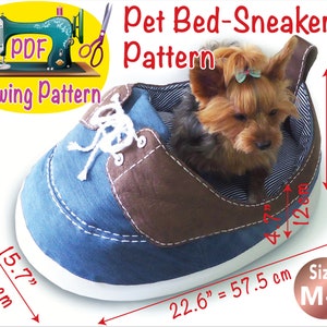 Dog Bed Sneakers Pattern, Pet Bed pattern, Cat bed pattern, Small dogs bed, Pet bed sewing pattern, Pet clothes pattern, size M-L.