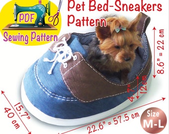 Dog Bed Sneakers Pattern, Pet Bed pattern, Cat bed pattern, Small dogs bed, Pet bed sewing pattern, Pet clothes pattern, size M-L.