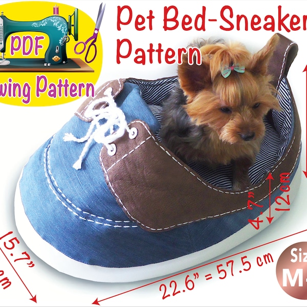 Hundebett Sneakers Muster, Schnittmuster Haustierbett, Schnittmuster für Katzenbett, Schnittmuster für kleine Hunde, Haustierbett, Haustierkleidung, Größe M-L.