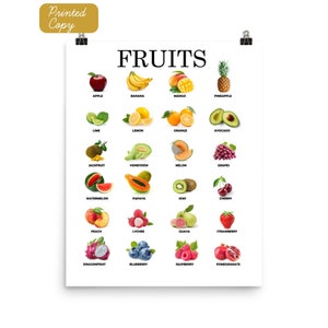 Proprietà Print . Poster di frutta utilizzando esempi reali Montessori