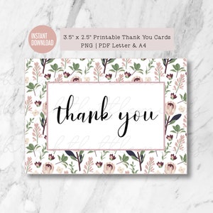 Tarjeta de agradecimiento / Descarga instantánea / Imprimible 3.5" x 2.5" / Floral moderno / Pastels Blush / Etsy Seller Business Tools / PNG PDF Carta A4