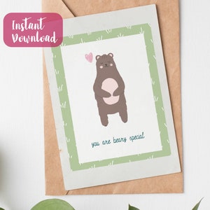 Tarjeta imprimible / Eres muy especial / Cute Puns Bear Animal Card Tarjeta de felicitación / Quarter Fold / DIY