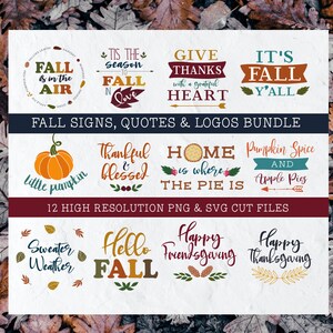 Download instantâneo | Pacote de Ação de Graças Outono Outono | Citações Provérbios Logotipos | Gráficos PNG SVG de alta qualidade | Decalque Cricut Vinil Sublimação