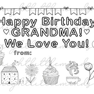 Download instantâneo | Imprimível | Feliz aniversário vovó | Coloração de atividades infantis DIY | Presente | Cartão divertido feito por crianças | Carta A4 PDF