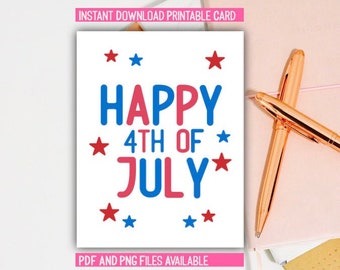 Printable Card | Printable Greeting Card | Happy 4th of July Card | PDF PNG
