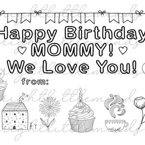 Download instantâneo | Imprimível | Feliz aniversário mamãe | Coloração de atividades infantis DIY | Presente para mamãe | Cartão divertido feito por crianças | Carta A4 PDF
