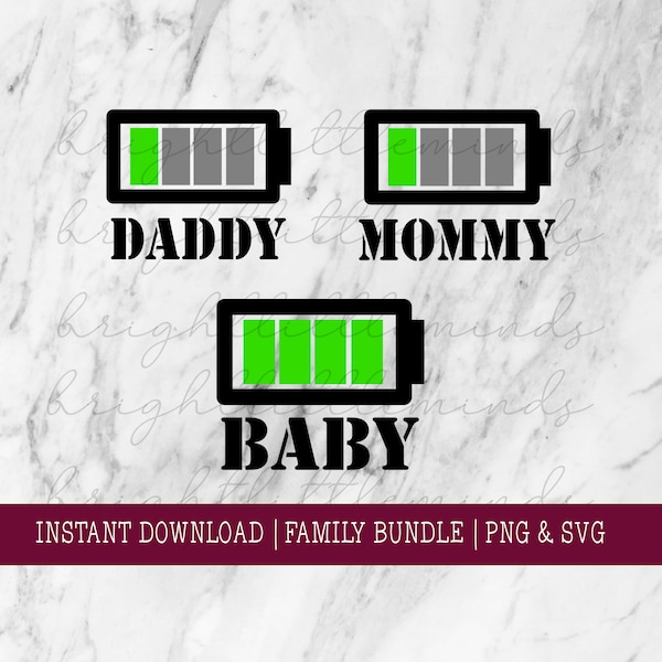 Instant Download | Family Bundle | Mommy Daddy Baby Low Battery | Easy DIY Shirt Design | SVG PNG | Halloween Costume | Photoshoot
