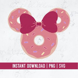 Descarga instantánea / Donut rosa inspirado en Minnie / Orejas de ratón / Postre dulce de repostería lindo / Camiseta de sublimación de Cricut / Arte gráfico PNG