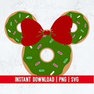 Descarga instantánea / Donut de Navidad inspirado en Minnie / Orejas de ratón / Postre dulce de pastelería linda / Camiseta de sublimación Cricut / Arte gráfico PNG