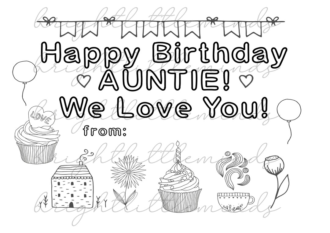 Instant Download | Printable | Happy Birthday Auntie | DIY Kids ...