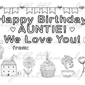 Sofortdownload | Druckbar | Alles Gute zum Geburtstag Tante | Ausmalseiten für Kinder und Erwachsene | Geschenk | Lustige Karte Made by Kids | Brief A4 PDF