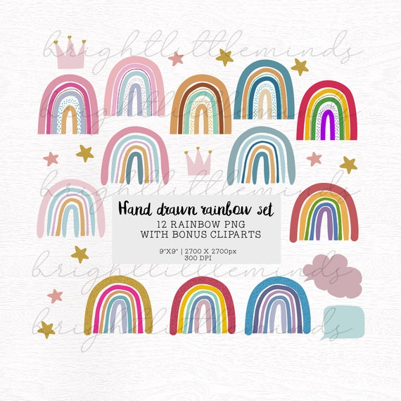 Instant Download | Rainbow Bundle | Boho Pastel Glitter | Digital Stickers | Journal | Good Notes | Sublimation | Clip Art | PNG