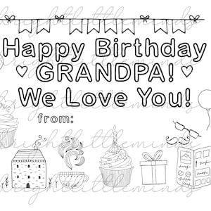 Descarga instantánea / Imprimible / Feliz cumpleaños abuelo / Actividad para colorear para niños / Regalo / Tarjeta divertida hecha por niños / Carta A4 PDF