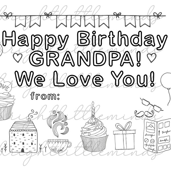 Instant Download | Printable | Happy Birthday Grandpa | DIY Kids Activity Coloring | Gift | Fun Card Made by Kids | Letter A4 PDF