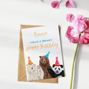 Bären-Geburtstagskarte, personalisierte Geburtstagskarte, individueller Geburtstag, Bärengrüße, Tierliebhaber-Geburtstag, Panda, Bär, Eisbär