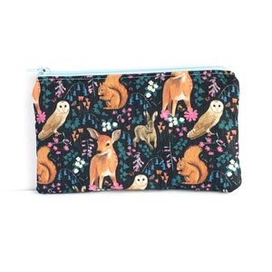 Deer Pencil Case, Zip Pouch, Deer Pouch, Stationery, Animal lover Gift, Blue, Make Up Bag, Cosmetic Pouch, Mothers Day, image 1