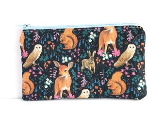 Deer Pencil Case, Zip Pouch, Deer Pouch, Stationery, Animal lover Gift, Blue, Make Up Bag, Cosmetic Pouch, Mothers Day,