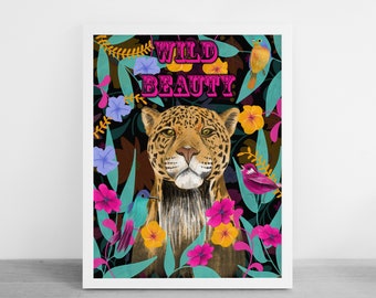 Jaguar, Jungle, Jaguar Print, Wildlife Illustration, Jaguar Gift, Mexico, Botanical Print, Home Decor, Wall Art