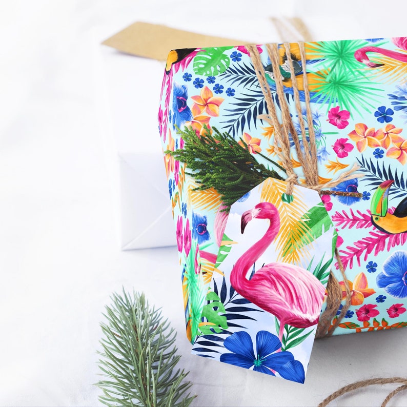 Tropische vogel inpakpapier, Toucan Gift Wrap, Geschenken voor Flamingo Liefhebbers, Papegaai Thema Geschenken, Vogelminnaar Geschenken, Tropische Vogel Geschenken afbeelding 5