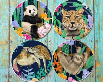 Wild Animal Coaster Set, Ceramic Animal Coasters, Gift for Animal Lovers