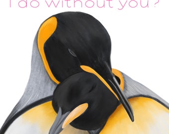 Penguin Valentines Card, Valentines Card for Penguin Lovers, Animal Valentines, Animal Pun,