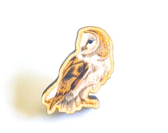 Barn Owl Wooden Pin // Animal Pin Badge, Gifts for Owl Lovers, Eco-Friendly Pins, Cute Woodland Brooch