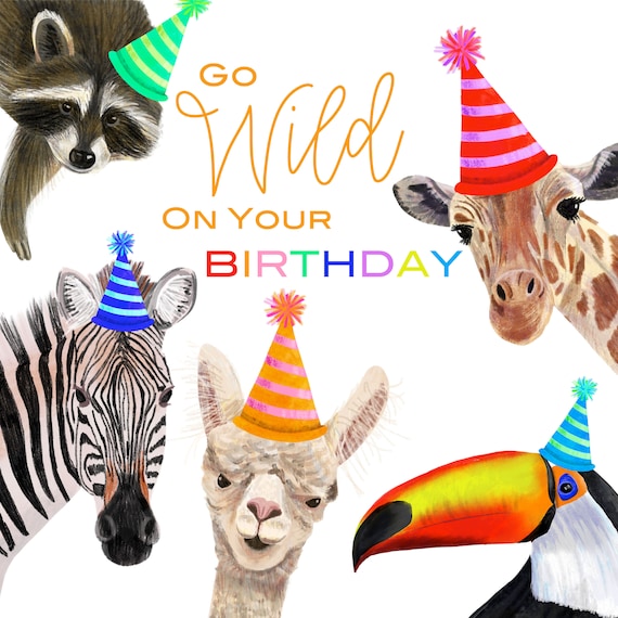 Animal Birthday Card / Wild Animal Card / Animal Greetings Etsy