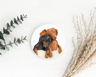 Dachshund Coaster, Ceramic Dachshund Coaster, Round Dachshund Tile