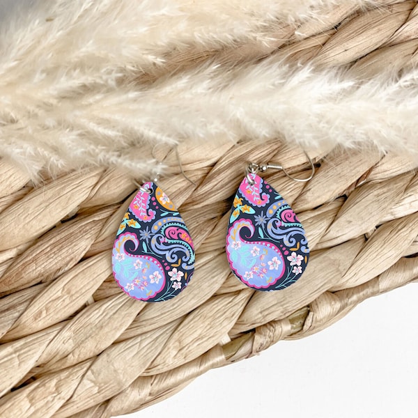 Paisley Teardrop Earrings, Paisley Jewellery, Gifts for Paisley Lovers, Eco-Friendly Jewellery