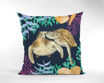 Sea Turtle Faux Suede Cushion, Turtle Throw Pillow, Sea Turtle Cushion, Designer, Gift for Turtle Lovers, Sea Turtle Gifts