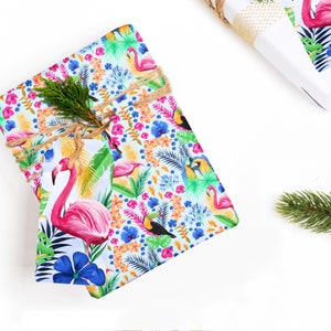 Tropische vogel inpakpapier, Toucan Gift Wrap, Geschenken voor Flamingo Liefhebbers, Papegaai Thema Geschenken, Vogelminnaar Geschenken, Tropische Vogel Geschenken afbeelding 1