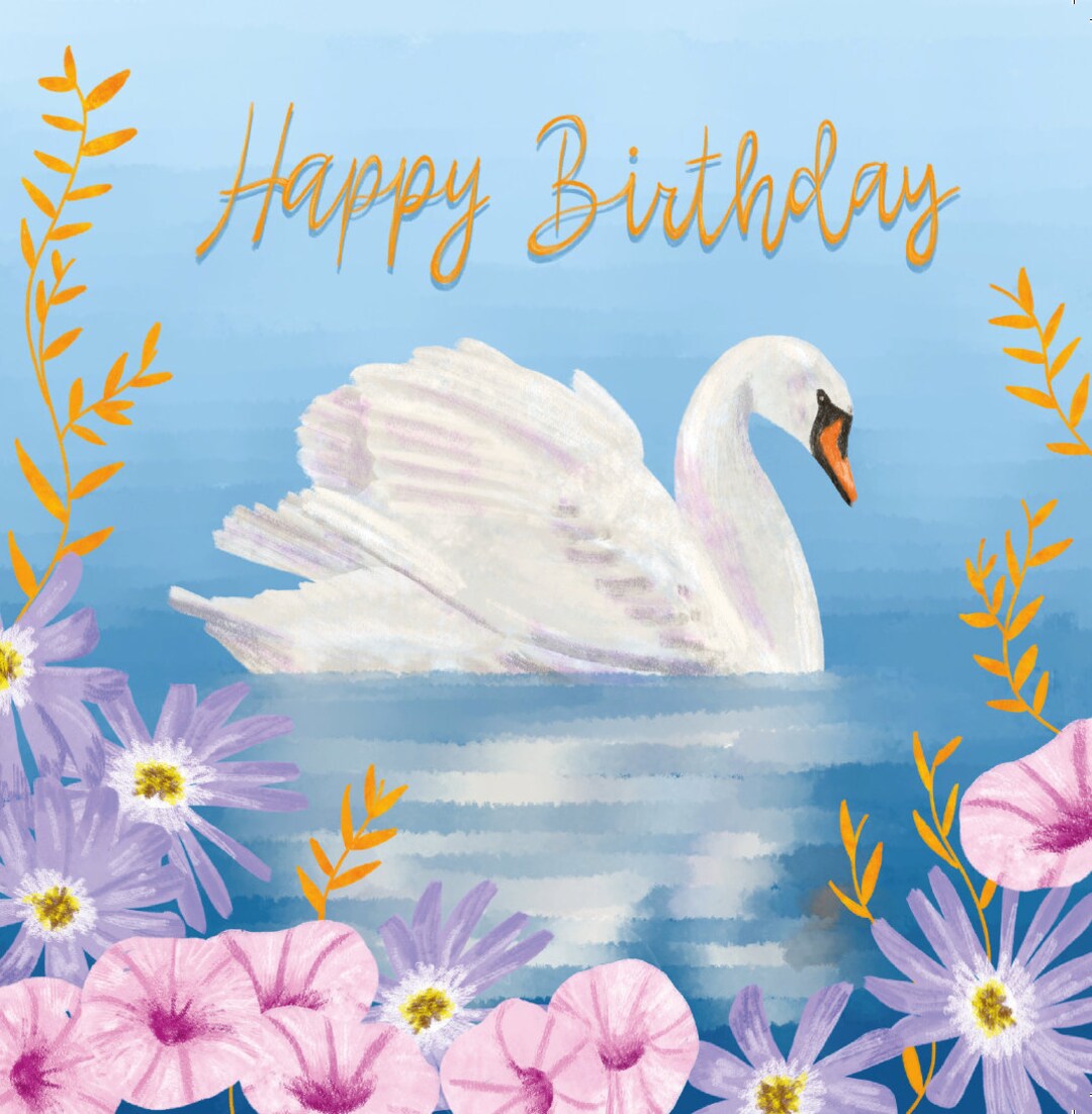 Swan Birthday Card / Swan Card / Swan Greetings Card / - Etsy
