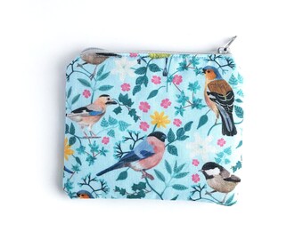 Garden Bird Coin Purse, Zip Pouch, Bird Pouch, Stationery, Blue Tit Gift, Blue, Make Up Bag, Cosmetic Pouch,