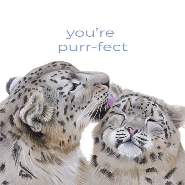 Snow Leopard Valentines Card, Valentines Card for Snow Leopard Lovers, Animal Valentines, Animal Pun,