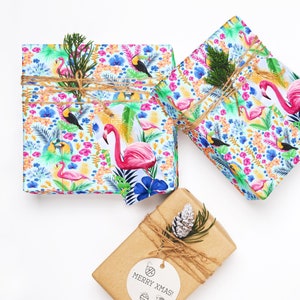 Tropische vogel inpakpapier, Toucan Gift Wrap, Geschenken voor Flamingo Liefhebbers, Papegaai Thema Geschenken, Vogelminnaar Geschenken, Tropische Vogel Geschenken afbeelding 2