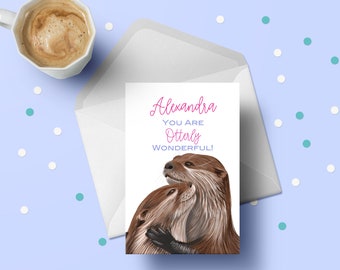 Otter Birthday Card, Personalised Birthday Card, Custom Birthday, Otter Greetings, Animal Lovers Birthday, Wildlife Lover, Woodland Animals