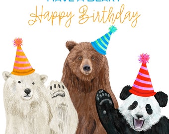 Bear Birthday Card / Bear Card / Bear Greetings Card / Wildlife Card / Panda / Polar Bear