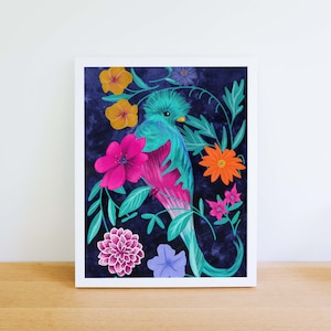 Quetzal Print, Resplendent Quetzal Art Print, Quetzal Wall Art, Illustration, Mexican Art, Pictures for Wall Collage,