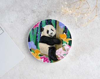 Giant Panda Coaster, Ceramic Panda Coaster, Round Panda Tile