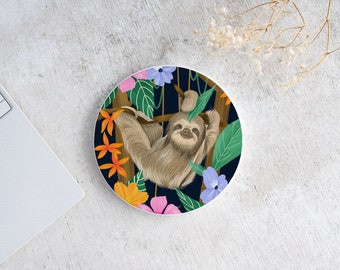 Sloth Coaster, Ceramic Sloth Coaster, Round Sloth Tile