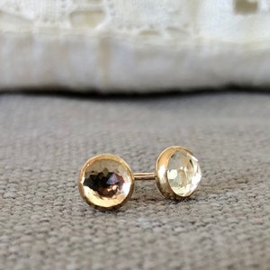 5mm Topaz 14K Gold Filled Stud Earrings, Flat Back Earrings, November Birthstone, Natural White Topaz Studs, Champagne Topaz Earrings