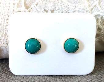 8mm or 6mm Natural Turquoise Studs / Small Turquoise Studs / Gold Filled Studs / 14k Gold Filled Bezel Earrings / December Birthstone